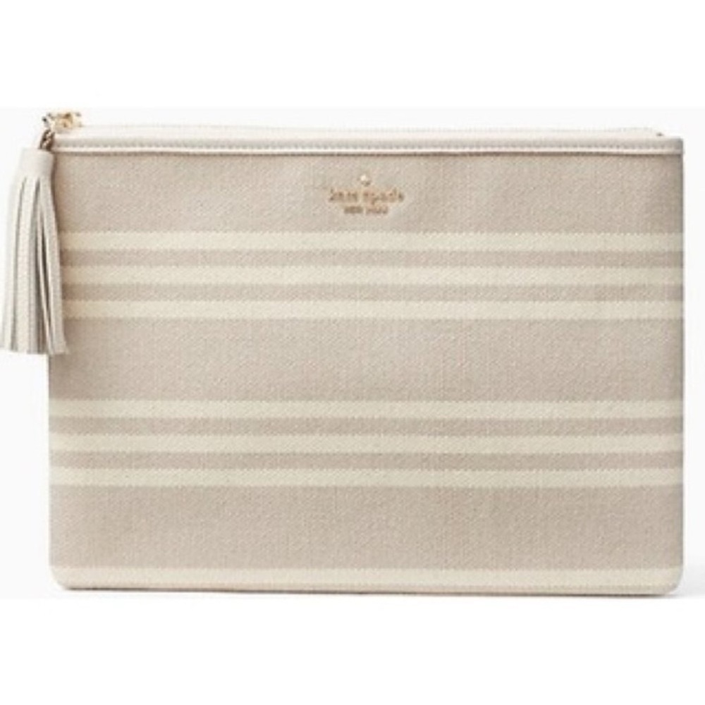 KATE SPADE Larchmont Ave Fabric Stripe Gia Clutch - Soft Limestone - WLRU5237